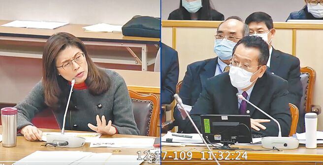 国安会秘书长顾立雄17日到立院司法法制委员会报告并备询，国民党立委郑丽文（左）就莱猪进口问题与顾立雄（右）舌战。（翻摄自国会频道）