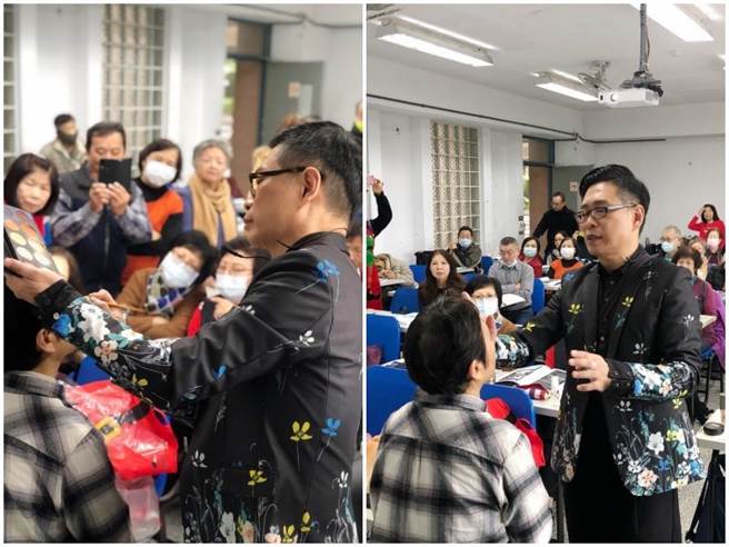 朱正生在经国学院指导乐龄学员们画耶诞彩妆。