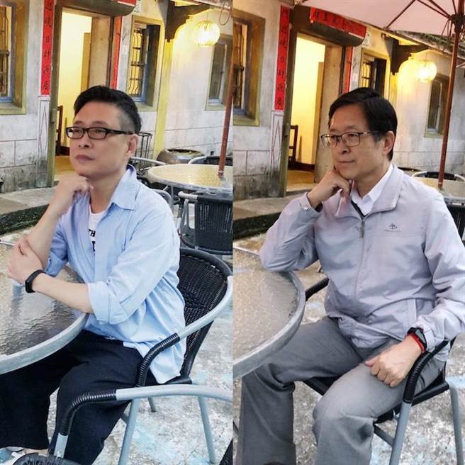 朱正生特别跟朱大哥摆相同姿势，不过脸型没那么像。