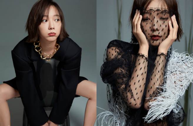 王珞丹頭戴面紗，穿上黑薄紗襯衫展現嫵媚氣質。（圖／摘自微博@超级粉丝团娱乐）