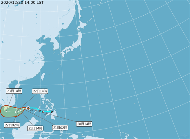轻颱科罗旺今下午生成，最新路径曝光。（图撷自中央气象局）