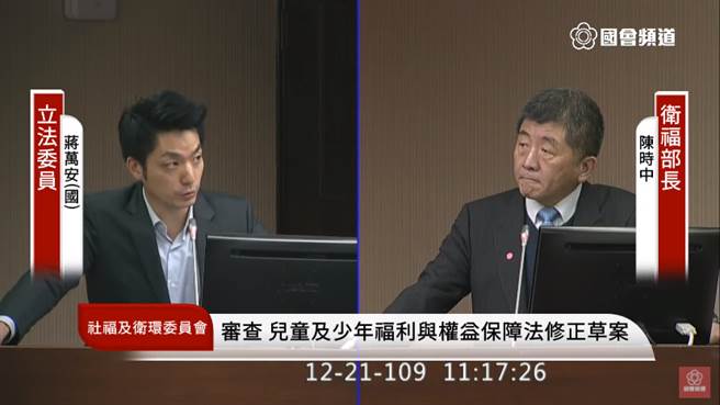 面对国民党立委蒋万安追问，卫福部长陈时中坦言，告发反莱猪医师是他的决定。（图／摘自国会直播画面）