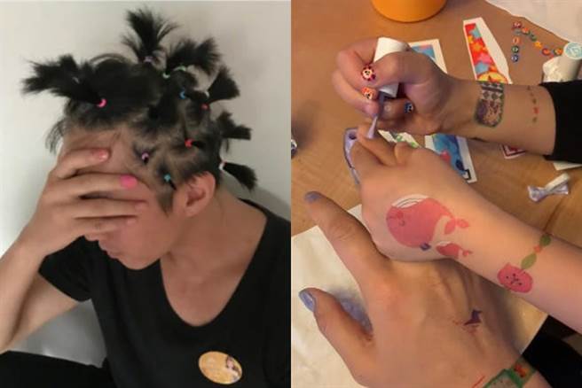 邓超先前被女儿好好「打扮」一番 (图/ 邓超微博)