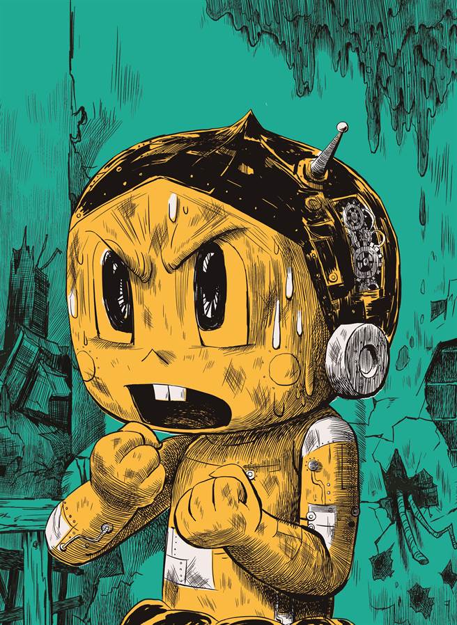 《秘密耳语》以一位机器人小男孩为主角，虽他怀有保卫国家的强大能力，但他的愿望，仅是成为一般的孩子。(© 烟囱精灵、王登钰／大块文化提供)