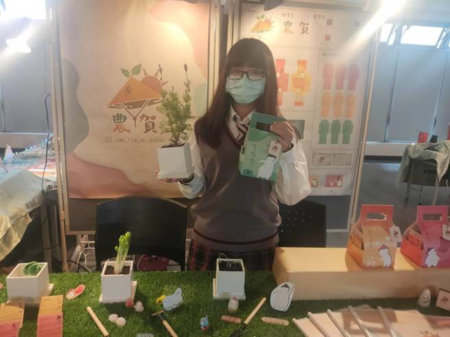 有学生设计疗癒系的小盆栽，以石膏打造盆子，附上种子，可当成礼物送人。（曾文家商提供／刘秀芬台南传真）