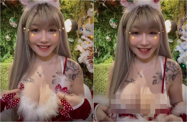 张嘻嘻放送圣诞礼，俏皮掀衣却失算露点。(翻摄自张嘻嘻IG)