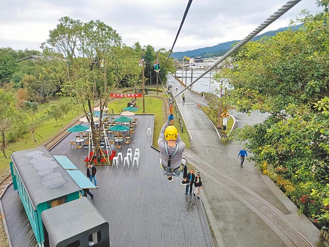 整个身体悬空的「索道滑轮」关卡十分刺激。（胡健森摄）