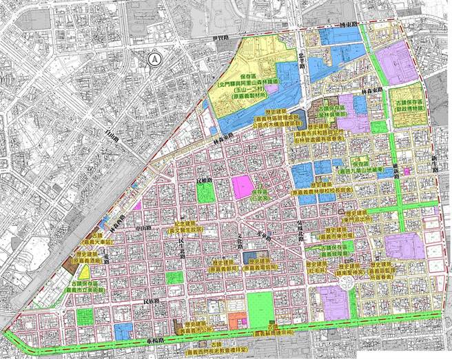 嘉义市公告「具人文或歷史风貌之相关区域」的范围（嘉义市政府提供）
