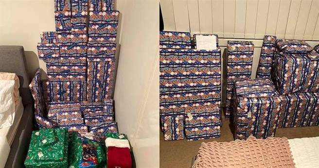 凯伦准备大量圣诞礼物给家人，却意外引来网友批评她炫耀。（图／翻摄脸书／Aldi Mums）