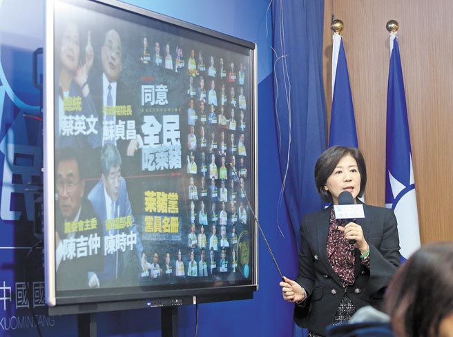 國民黨批評民進黨以多數暴力輾壓7成反對萊豬進口的民意，罔顧大家健康安全，將全力號召公投，表達捍衛健康的決心。（趙雙傑攝）