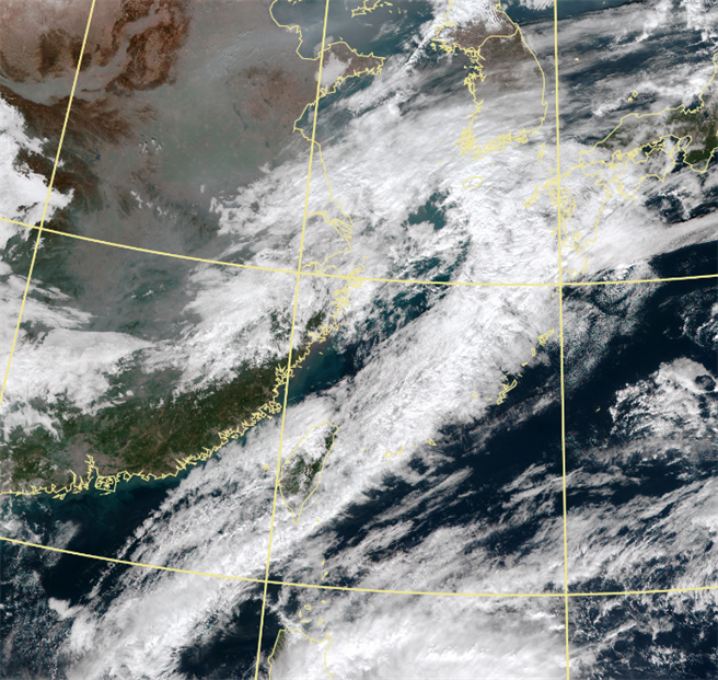 周三霸王寒流到，空旷地区体感温度将出现-1度的超低温。(气象局 卫星云图)
