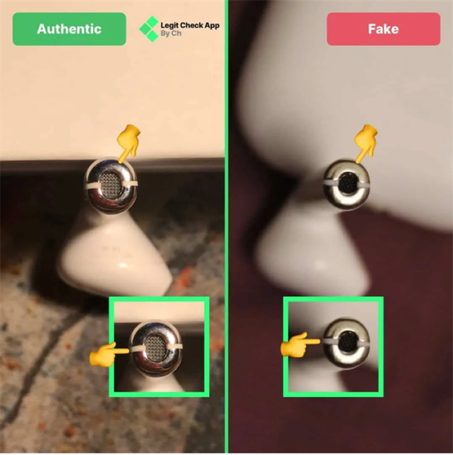 分辨真假AirPods步驟3：查看AirPods的底部。（照片來源：legitcheck）