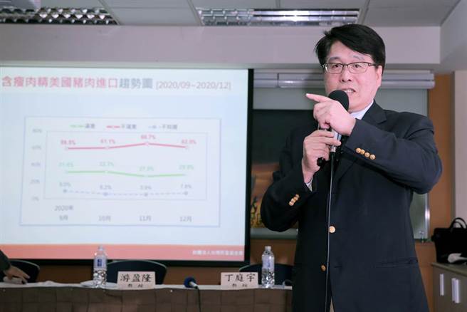 游盈隆说明美猪议题对民调结果的影响。（黄世麒摄）
