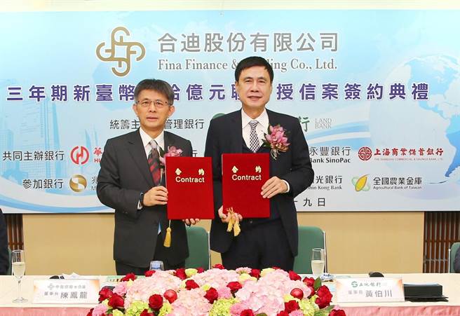 中租控股兼合迪公司董事長陳鳳龍(左)與土地銀行董事長黃伯川主持簽約儀式。（中租提供）