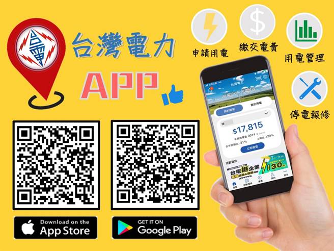 台湾电力APP让用电看得见，用电更方便。（台电提供）