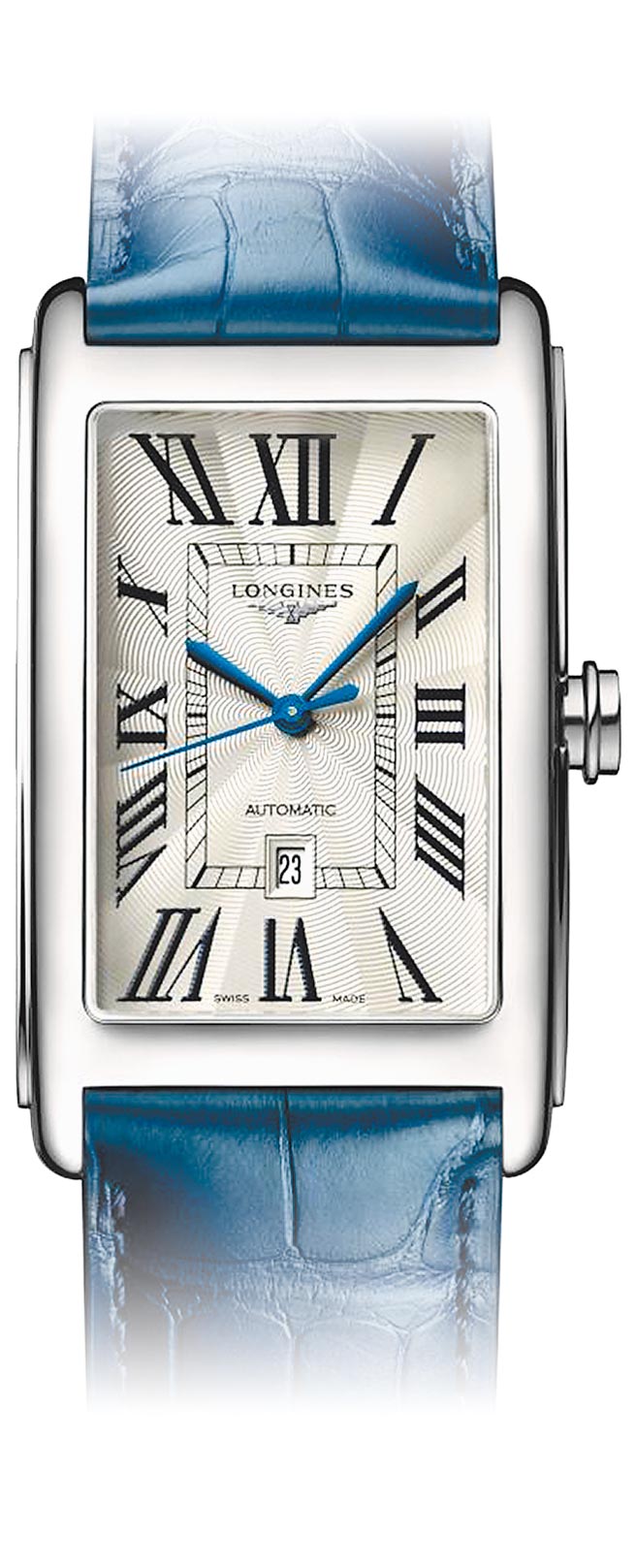 浪琴表DolceVita多情系列银色面盘罗马时标男表，5万1900元。（Longines提供）