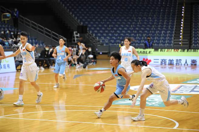 辅仁中学后卫庄陈琳（右二）虽然仅152公分高，但切入相当有破坏力。（大会提供）