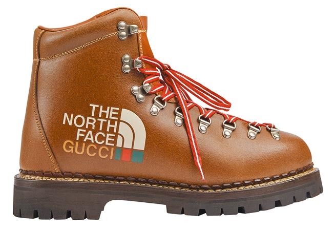The North Face x Gucci联名棕色皮革登山靴，4万9200元。（Gucci提供）