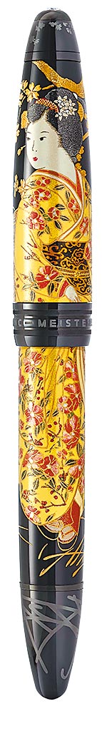 万宝龙大师杰作系列莳绘限量笔，限量88只，笔身上有岸竹堂的艺妓莳绘，约3万6000欧元。（Montblanc提供）