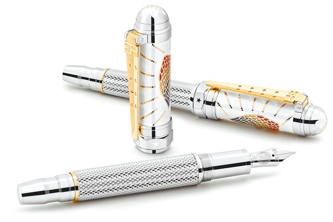 万宝龙着名人物系列「猫王」艾维斯普里斯莱限量款1935，钢笔12万2900元、钢珠笔11万2000元。（Montblanc提供）