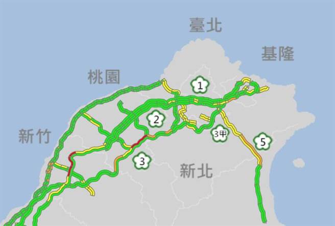 今日上午国道整体顺畅。（摘自高公局／陈佑诚传真）