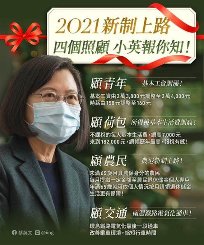 新政策上路  蔡英文分享這4項。摘自總統臉書