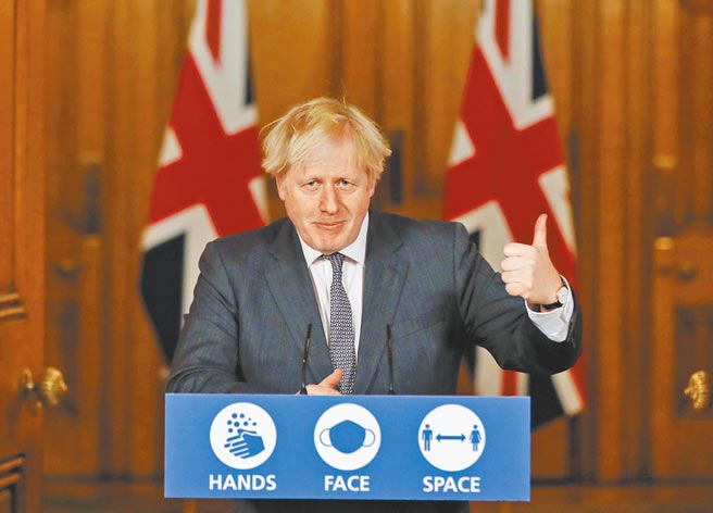 英国首相强森发表演说，迎接当家作主的歷史时刻。图／美联社