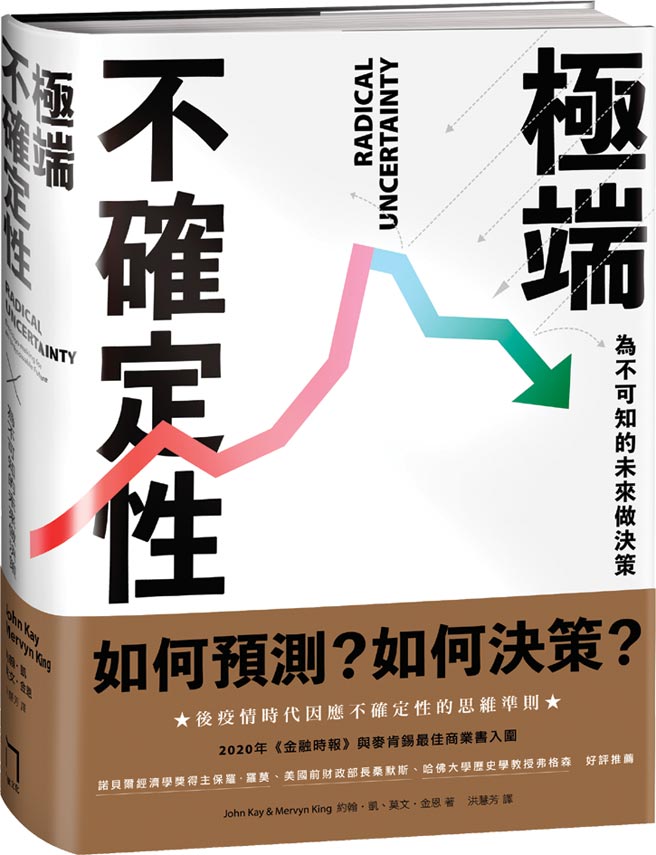 書名：極端不確定性：　　　為不可知的未來　　　做決策作者：約翰‧凱、　　　莫文‧金恩出版：八旗文化上市日期：2020/12/2