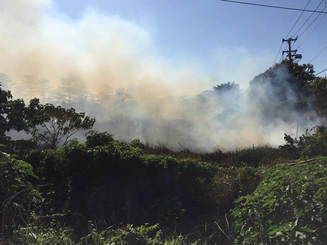 台南市大新丰地区3日下午发生多起杂草火警，让消防人员疲于奔命灌救。（读者提供／李宜杰台南传真）