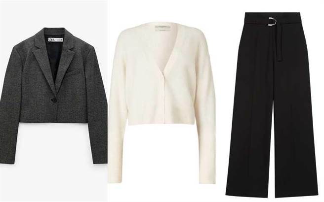 喜歡邵雨薇的造型妳可以這樣搭&gt;&gt;ZARA格紋短版西裝外套／2,490元、ALLSAINTS Vika白色短版針織外套／8,400元、Maje黑色西裝寬褲／8,580元(圖/品牌提供)