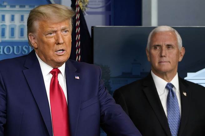 在大選翻盤要求遭拒後，川普對彭斯態度大為改觀，在鼓吹川粉暴動並闖入國會的同時，在推特上怒嗆彭斯根本沒勇氣。（美聯社）