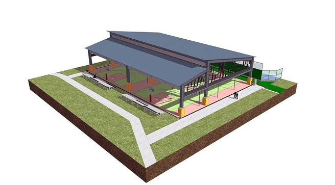 嘉义市港坪运动公园风雨球场设计模拟图。（嘉义市政府提供）
