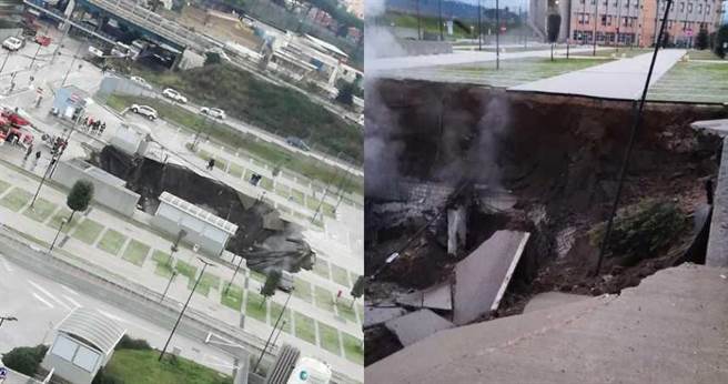 义大利医院停车场发生坍方。（图／翻摄自@Phiodem推特）