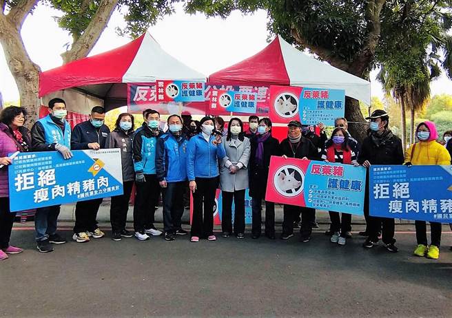 云林县长张丽善（持麦克风者）９日在绿色隧道号召民眾连署「还我公投」、「反莱猪公投」两项公投案第二阶段连署作业。（国民党云林县党部提供）