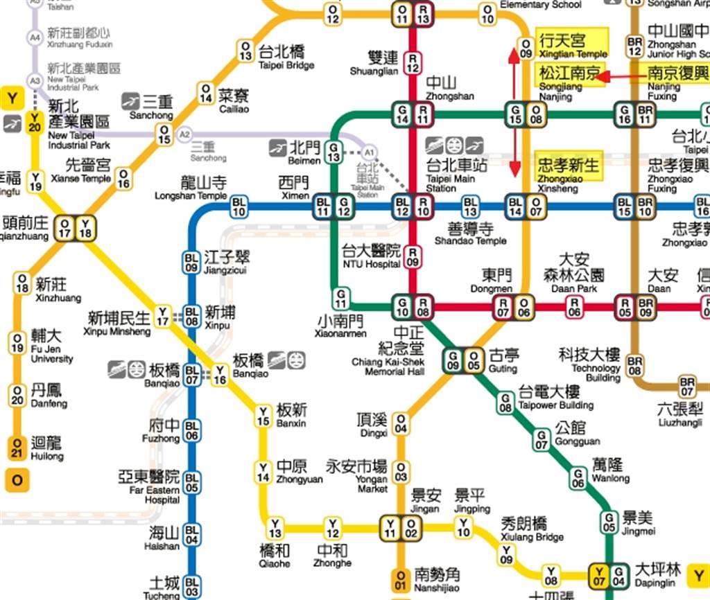 該網友從松江南京搭上通往南勢角的班車，抵達下一站卻還是松江南京站。(翻攝自臺北大眾捷運公司官網)