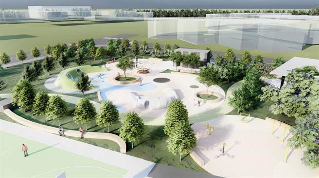 儿十公园紧邻光明一路的停六停车场，将重现原有的骨头溜滑梯，并打造青银共存空间。（县府提供／庄旻静新竹传真）