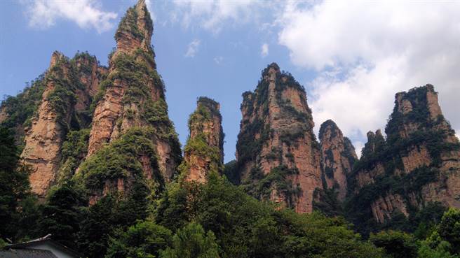 90后小陈，一个刚考上大学的大男孩，带着爷爷跟弟弟出来玩，游览张家界时，竟然还把扛箱子的苦差事当成是在练身体，非常阳光。图为张家界峰林。（作者提供）