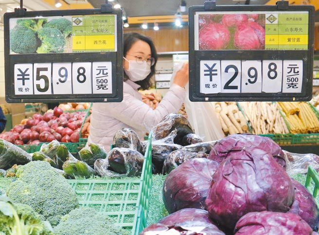 大陸2020全年消費者物價指數（CPI）上漲2.5％，豬價與蔬果等價格齊揚，民眾年節採買恐得精打細算。（新華社）