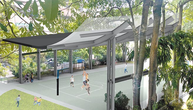 新竹市府斥資6千多萬為6所國中小學打造風雨球場。圖為民富國小風雨球場示意圖。（新竹市政府提供／陳育賢新竹傳真）