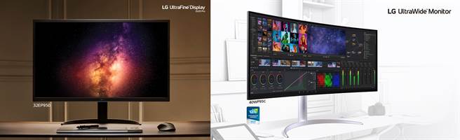 LG UltraFine(左）与LG UltraWide显示器。（LG 提供／黄慧雯台北传真）
