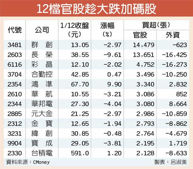 12檔官股趁大跌加码股