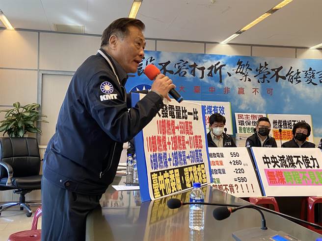 市议员杨正中痛批，台中火力发电厂10部燃煤机组再加两部燃气总计会达810万千瓦的发电量，将会是世界上数一数二的火力发电量。（卢金足摄）