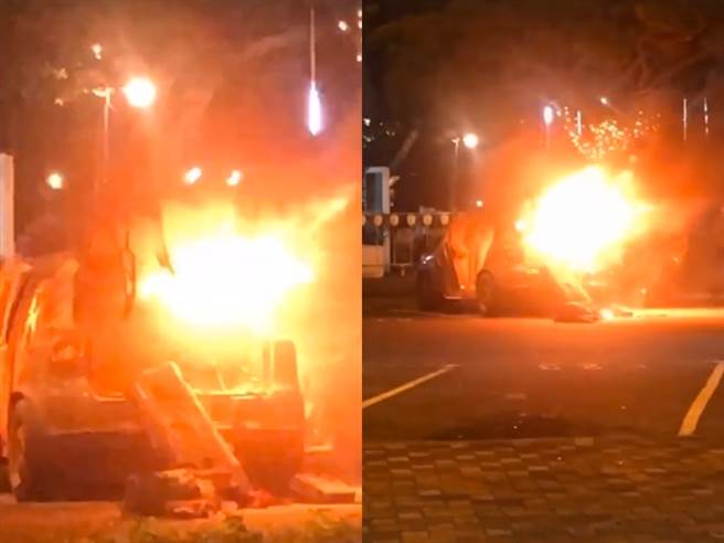 国道1号北上湖口服务区的停车场今（15）发生火烧车事件，当时一名Youtuber达尔的车辆也遭波及，他全程用手机直播现场画面。（图／翻摄自达尔instagram）