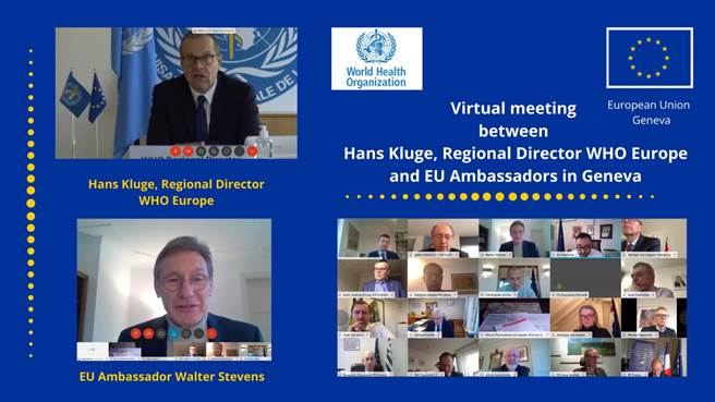 世衛組織歐洲區主任克魯格(左上)表示，在英國發現的變種病毒 VOC 202012/01目前已確認在25個國家傳播，到目前為止，這種變種病毒引發的疾病沒有明顯改變。（圖/@EU_UNGeneva)