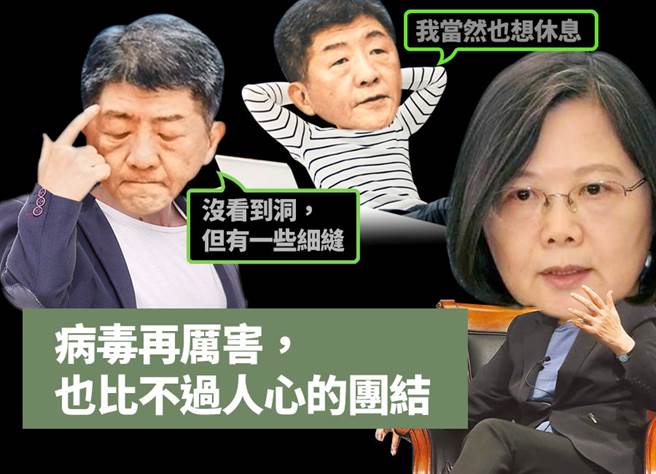 卫福部长陈时中（左、上者）、总统蔡英文（右）。（图／合成图，素材取自本报系资料照、达志影像；陈友龄制图）