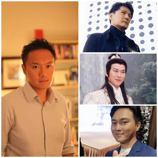 郑照新（左）去年曾PO出10年前照片，激励自己能减肥成功。网友指出，郑照新年轻时的模样，撞脸张信哲（右上）、郑少秋（右中）、张智霖。（合成图／郑照新、张信哲、张智霖脸书；资料照）