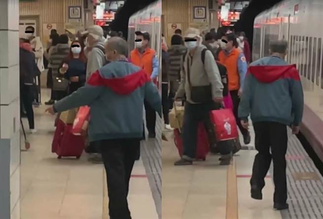 身穿红灰色外套的男子攻击站务员(图/民眾提供)