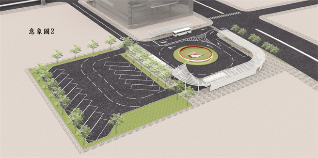 林口公车转运完工示意图，未来将设置9席公车站区及16席电动公车驻车区。（新北市交通局提供／李俊淇新北传真）