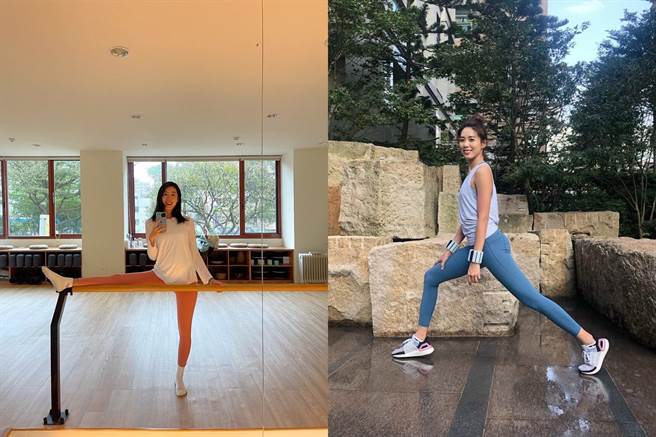 林可彤时常在家拉筋、弓箭步深蹲，运用小空间运动。（翻摄脸书）