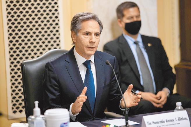 美准国务卿布林肯在国会听证会上，表明将延续对台承诺，助台参与国际，并确保台湾防卫能力。（路透）